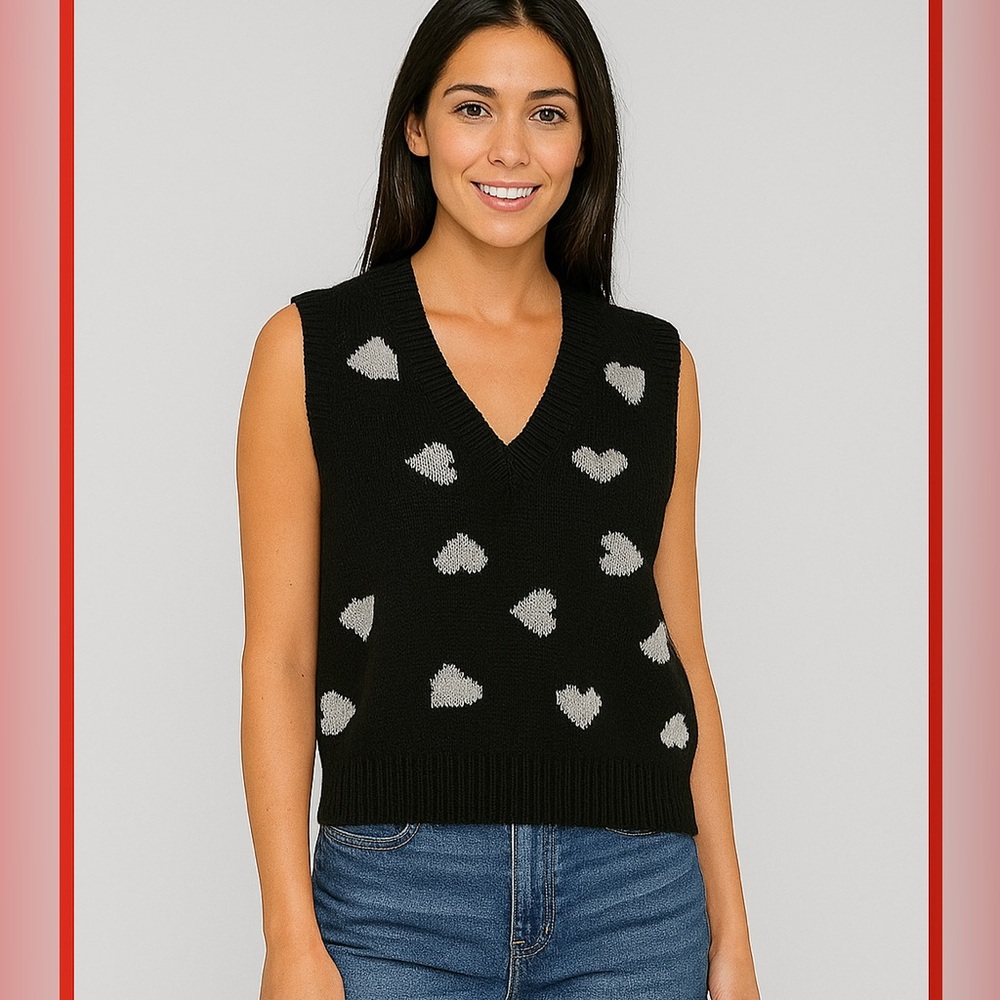 Knit Vest with White Hearts ❤️